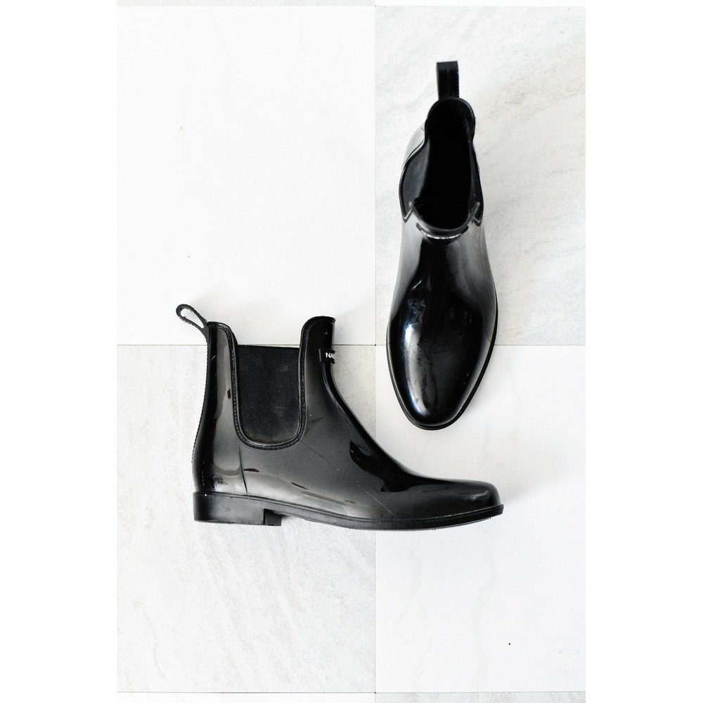 Nautica Rain Boots Women 6 Black Excellent Glossy Chelsea Ankle Waterproof